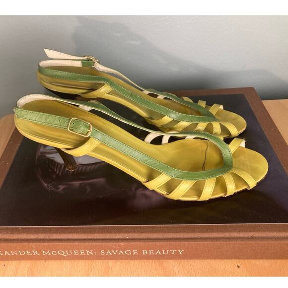 Bettye Muller Lime Green Peep Toe Heeled Slingback Strappy Sandals Sz 41 / 10 - Picture 2 of 10